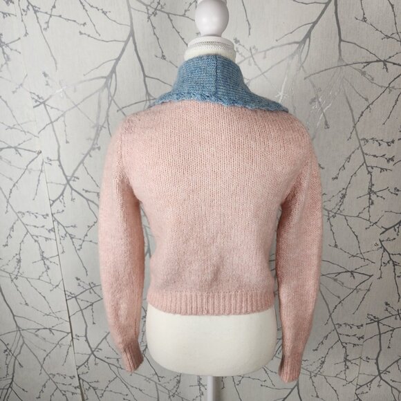 Zara Pastel Pink Contrast Collar Cropped Cardigan w/ Jewel Buttons - Picture 4 of 6